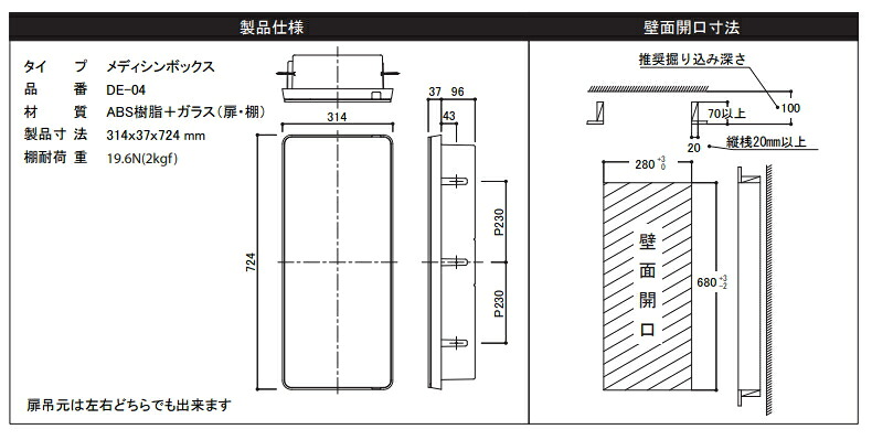 KAWAJUN（カワジュン） ソフトクローズ機能付 メディシンボックス 埋込