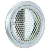 西邦工業　外壁用アルミ製換気口〈フラットグリル〉丸パンチング型 8Φ×PITCH10 防火ダンパー付（後フューズ/72℃）　SPD200　A寸法197　標準品（網なし）