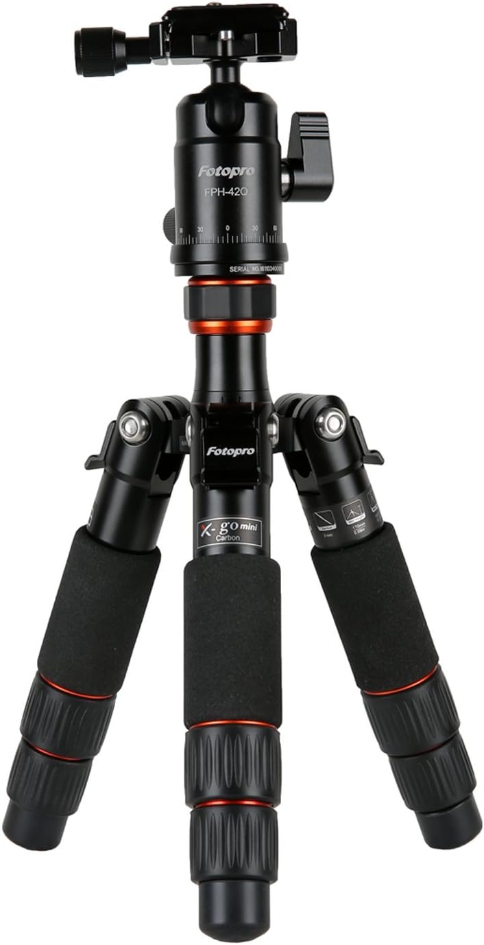 【包み日焼】Fotopro 卓上三脚 X-go mini 黒いこと 3段 小型 大まか雲台 炭素 容れもの付 (沖縄・離島は送りとどける不可)