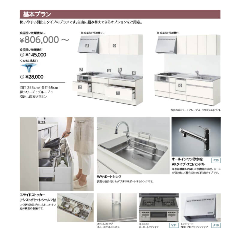 システムキッチン アレスタ リクシル 壁付i型 基本プラン ウォールユニット付 食器洗い乾燥機付 W2100mm 間口210cm 奥行65cm グループ4 Kenzai Relentlessvb Com