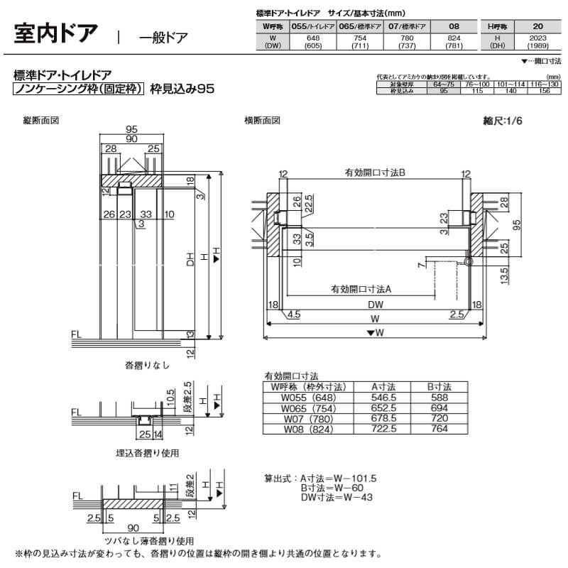 YKKAP収納 クローゼットドア 両開き戸 TA ノンケーシング枠[四方枠