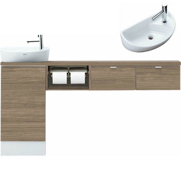 【7月はエントリーでP5倍】 トイレ手洗 キャパシア セミフロートキャビネット カウンター奥行160 ベッセル型 丸形手洗器 YN-AL(L/R)EBEKXH(E/J)X ハンドル水栓 LIXIL リクシル kenzai｜建材百貨店