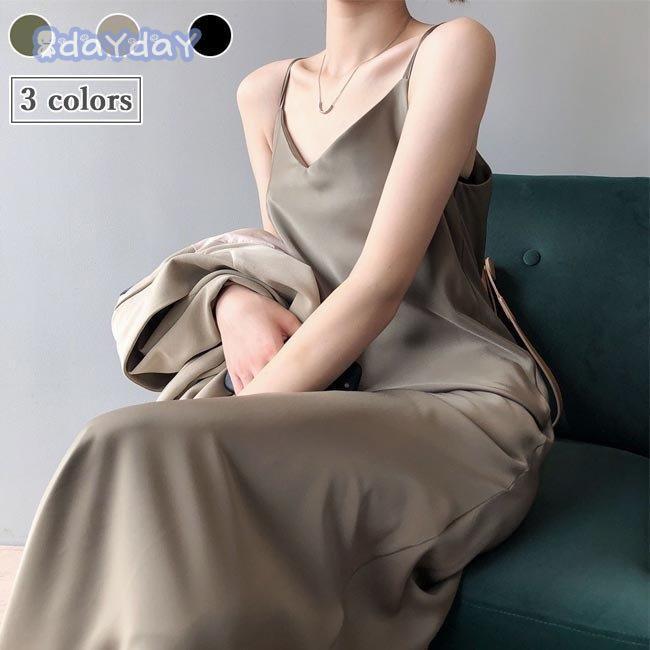 ノースリーブ キャミワンピース S〜2XL サテン sundrees0168-0.jpg
