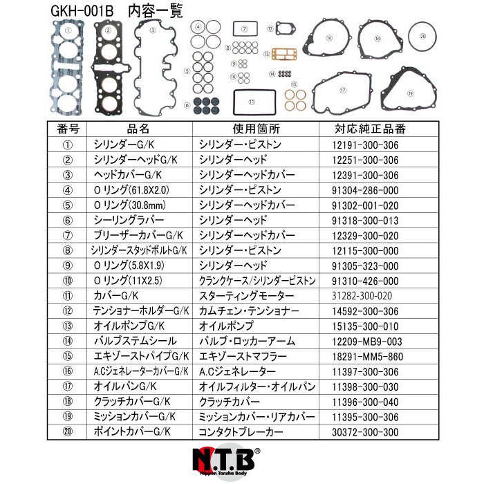 楽天市場】NTB ガスケットキット GKK-003B KAWASAKI系 KH500 76 500SS