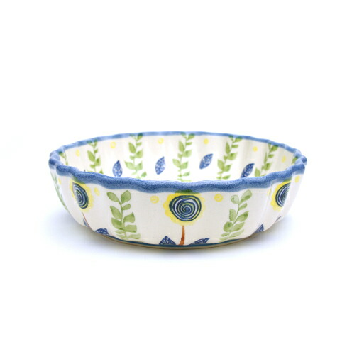 スフレディッシュφ18cm[W254-L15]【ポーリッシュポタリー[ポーランド食器・陶器]】食洗機対応 電子レンジ対応 耐熱皿 花柄 ケーキ型 スフレ型 パイ型 キッシュ｜KERSEN Online Shop　店