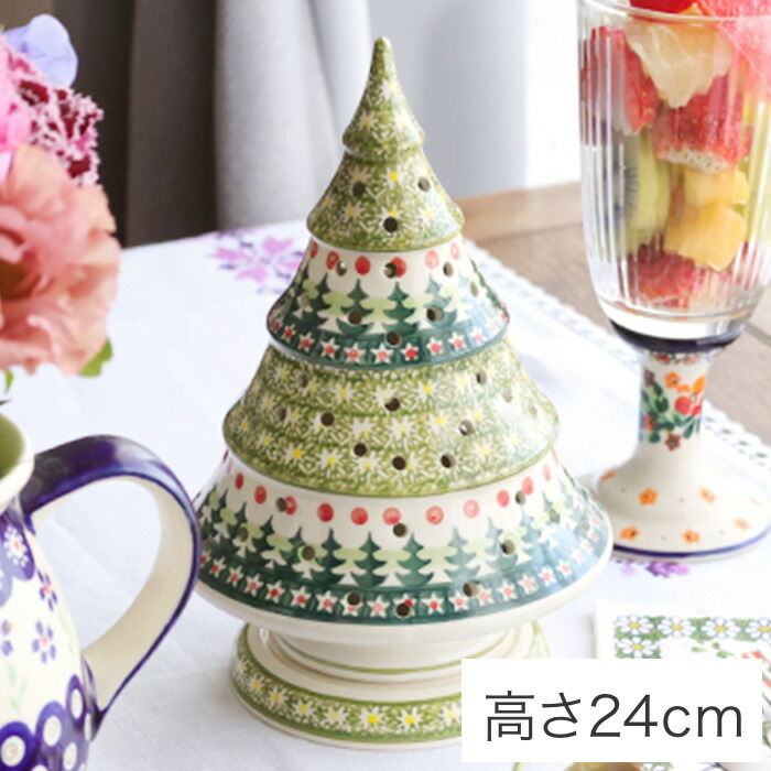 新品　ポーリッシュポタリー　VENA社　お花畑　クリスマスツリー　置物 お花畑柄クリスマスツリーポーリッシュポタリー