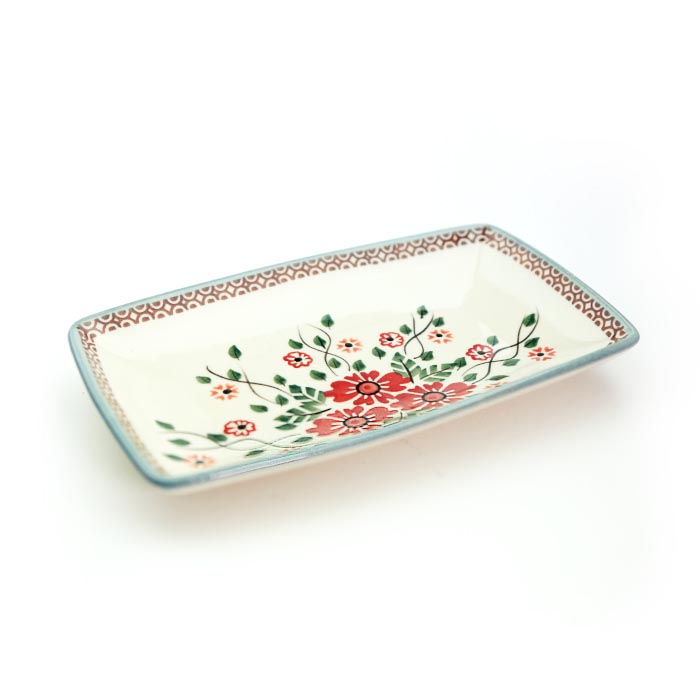 スクエアディッシュ[W262-142]【ポーリッシュポタリー[ポーランド食器・陶器]】 洋食器 プレート 花柄 おしゃれ かわいい 電子レンジ対応 食洗機対応