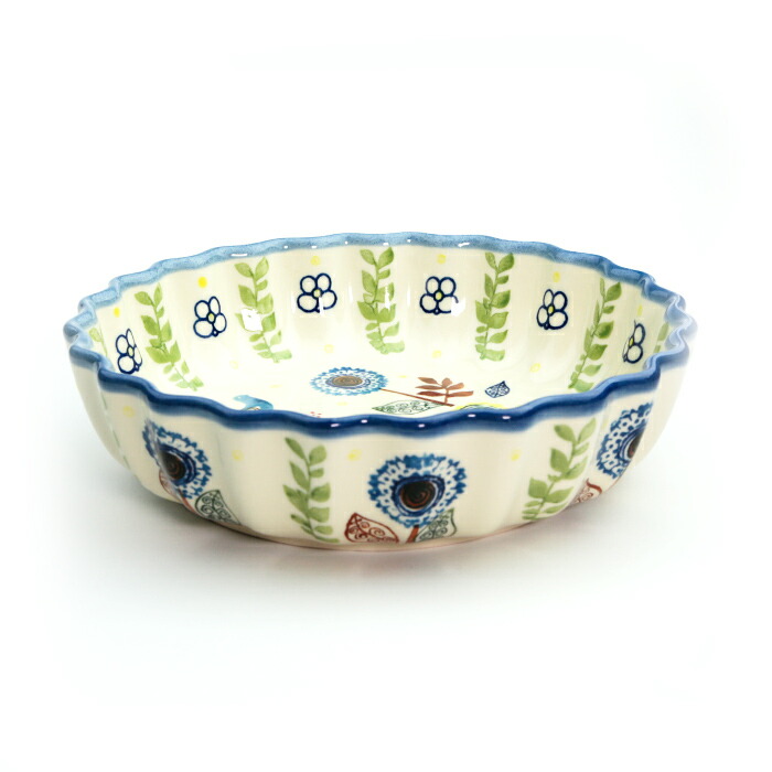 スフレディッシュφ22cm[W253-L15]【ポーリッシュポタリー[ポーランド食器・陶器]】食洗機対応 電子レンジ対応 耐熱皿 花柄 ケーキ型 スフレ型 パイ型 キッシュ｜KERSEN Online Shop　店