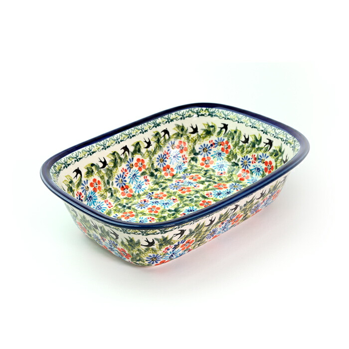 オーブン皿スクエア・中[Z174-DU182]【ポーリッシュポタリー[ポーランド食器・陶器]】食洗機対応 電子レンジ対応 耐熱皿 花柄 グラタン ドリア ラザニア｜KERSEN Online Shop　店