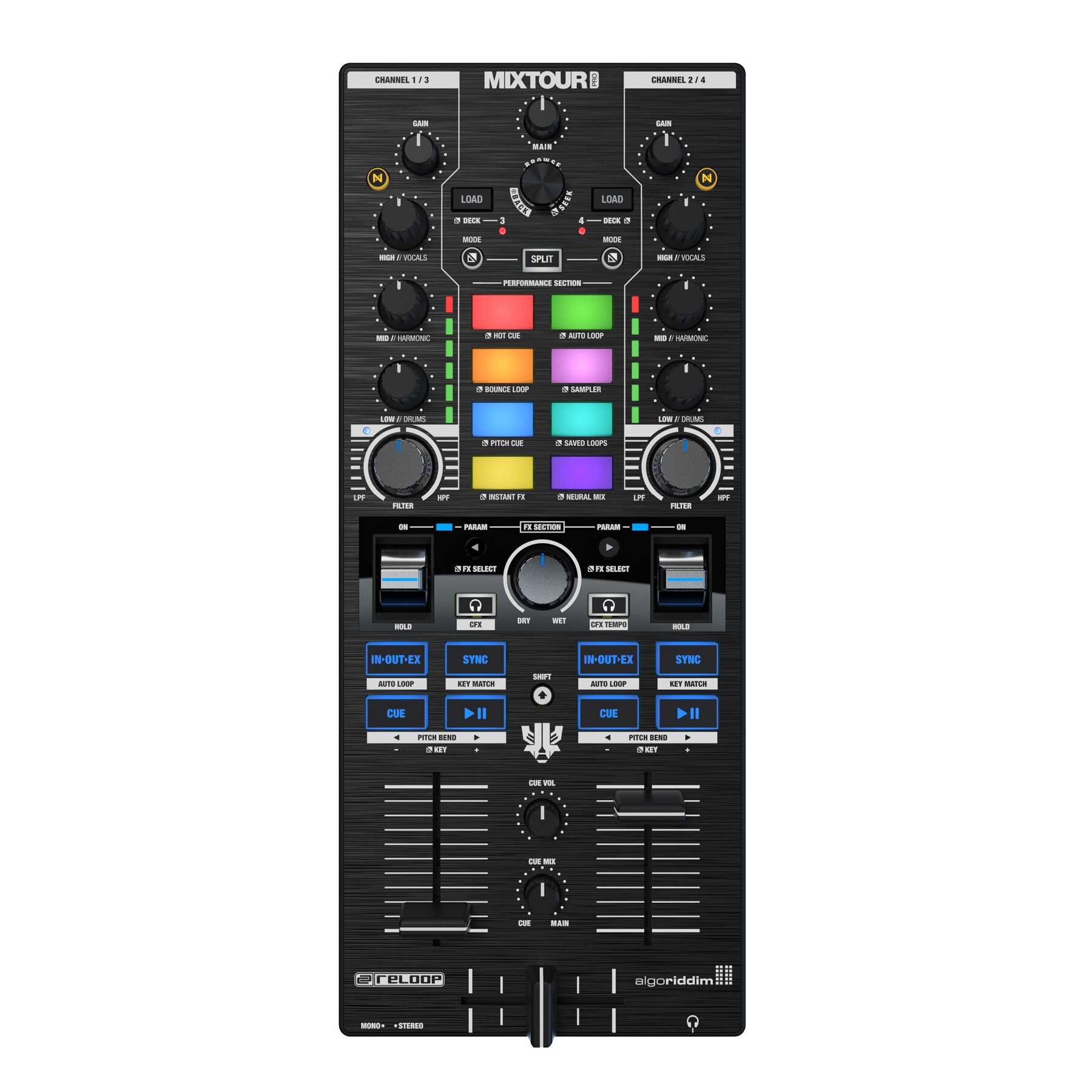 Reloop Mixtour Pro 4デッキ・オールインワン・ポータブルDJコントローラー 【djay Pro 1年間サブスクリプション無料プレゼント！～7/31】