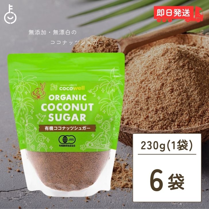 【マラソン限定！最大2000円OFF】 ココウェル 有機ココナッツシュガー 230g 6個 保存料 着色料 香料 酸味料 無添加 有機JAS ココナッツシュガー ココナッツ シュガー 無漂白 天然糖 オーガニック 無農薬 ローフード 低GI オススメ マグネシウム カリウム 福袋