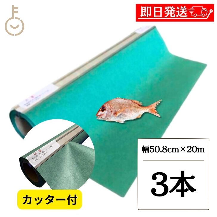 【マラソン限定！最大2000円OFF】 グリーンパーチ ロール カッター 幅50.8cm 20m 3本 キッチンペーパー ペーパータオル コンパクト 浜田紙業 魚を包む緑の紙 魚 緑の紙 グリーンパーチ紙 グリーンシート 青紙 吸水紙 保鮮紙 おさかなパックン 津本式 業務用 福袋