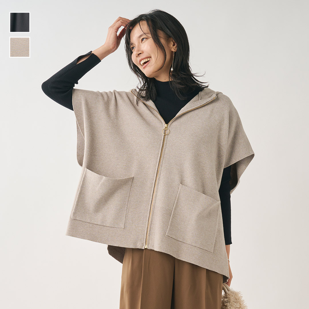 ダイアグラム　2wayポンチョ風ニットコート　リアルファー　ジャガード　36 ダイアグラム2wayポンチョ風ニットコートリアルファージャガード36