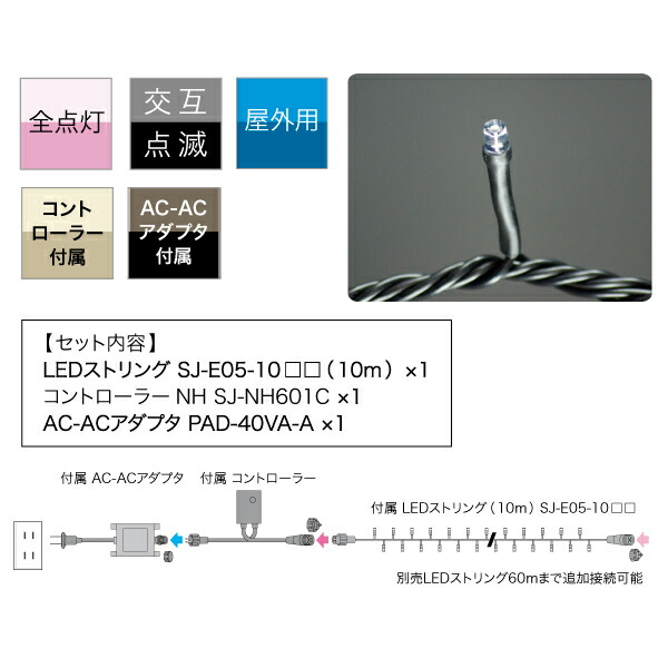 春先取りの デンサン DENSAN LEDストリングライトセット 電球色 10m 3点セット SJ-ASET-10LL fucoa.cl