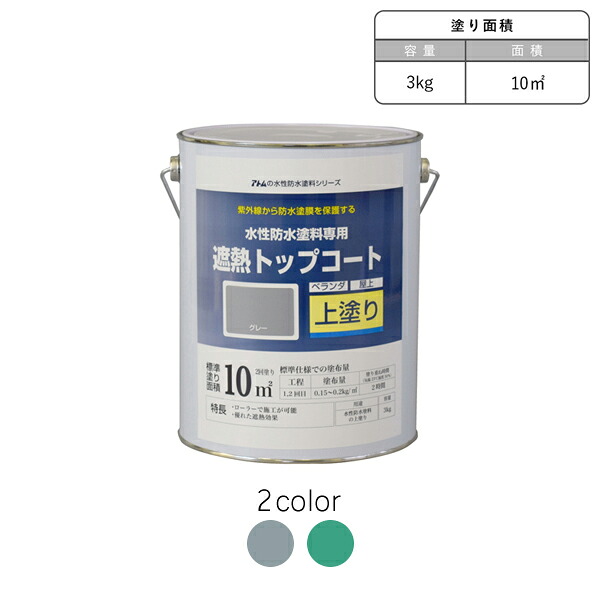 アトムハウスペイント 水性防水塗料専用 遮熱トップコート 上塗り 3kg｜工具屋「まいど！」