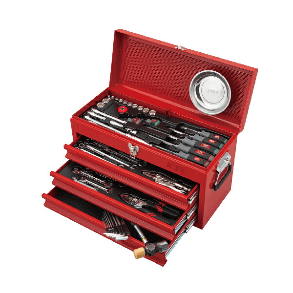 【貨物輸送別途】【直送品】KTC 9.5sq. 物の具書き割り (チェストタイプ) in大きさ [54点] 赤いこと SK3542BXR