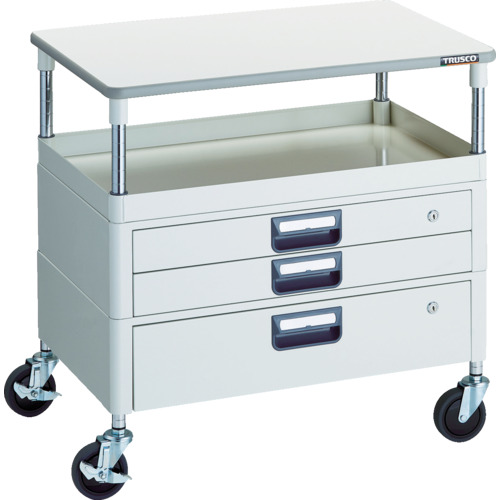 【貨物輸送別途】【直送品】TRUSCO 物の具手押し車 アリゾナ州の州都手押し車 省音 750X500 H740 引出付 天板付 白いこと PEW-771VXT-W