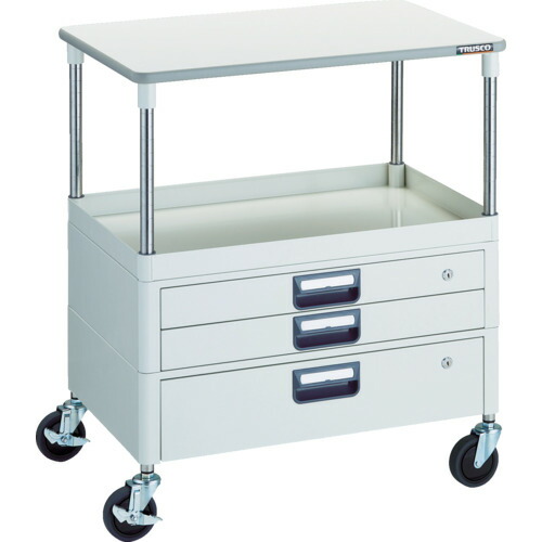 【貨物輸送別途】【直送品】TRUSCO 物の具手押し車 アリゾナ州の州都手押し車 省音 750X500 H880 引出付 天板付 白いこと PEW-971VXT-W