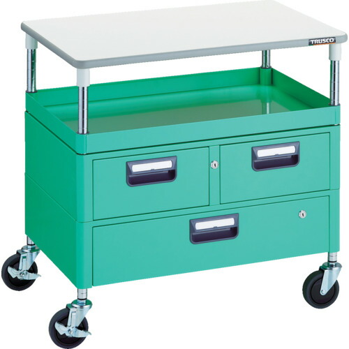 【貨物輸送別途】【直送品】TRUSCO 物の具手押し車 アリゾナ州の州都手押し車 省音 750X500 H740 引出付 天板付 若い衆緑であること PEW-771VWT-YG