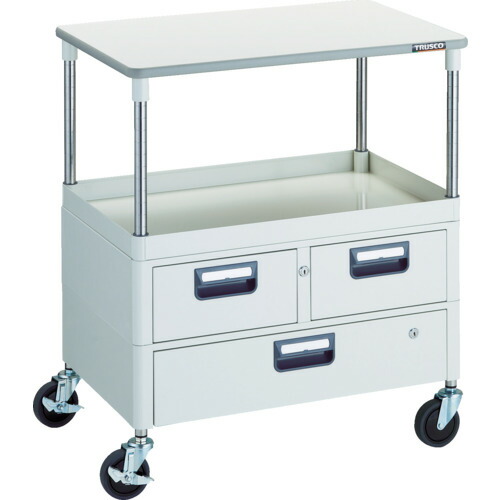 【貨物輸送別途】【直送品】TRUSCO 物の具手押し車 アリゾナ州の州都手押し車 省音 750X500 H880 引出付 天板付 白いこと PEW-971VWT-W