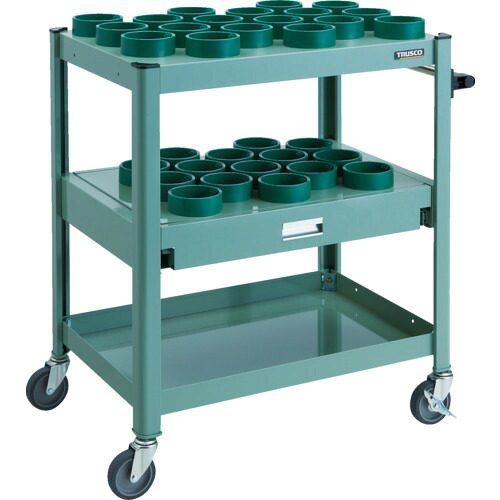 【貨物輸送別途】【直送品】TRUSCO TCW型ツーリング手押し車 HSK100A BT50 NT50 33個 横すべり棚付 GN色 TCW-TD02CA-GN