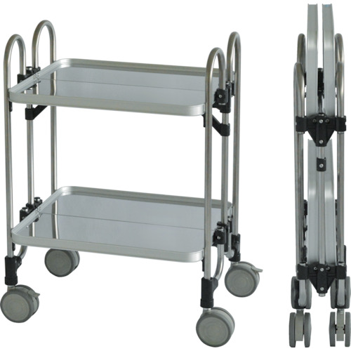 【貨物輸送別途】【直送品】トクヤマ ステンレス鋼(SUS430)折りたたみ式手押し車613*505*838-2段 FEA-2
