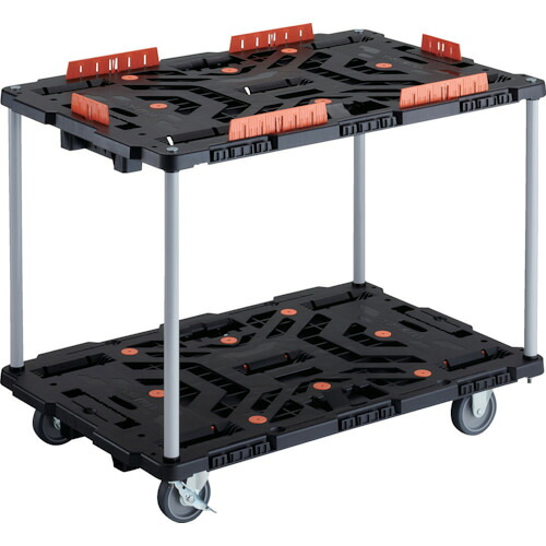 TRUSCO 連結式樹脂製2段台車 ビートル 900X600 自在3輪 内2輪ストッパー付 柵付 ハンドルなし BT920KJ3S2-E100
