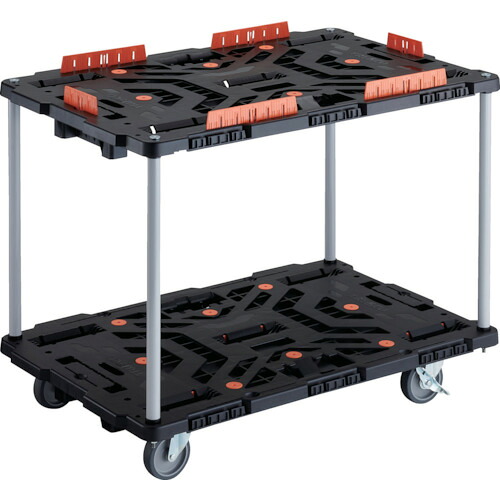 TRUSCO 連結式樹脂製2段台車 ビートル 900X600 自在5輪 内2輪ストッパー付 柵付 ハンドルなし BT920KJ5S2-E100