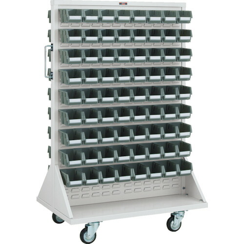 TRUSCO パネルコンテナラック 910X600XH1420 両面式拷問台付 小X144 T-1272WN-C-AW