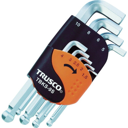 TRUSCO ボールポイント六角棒レンチ 首下ショート 9本セット TBKS-9S