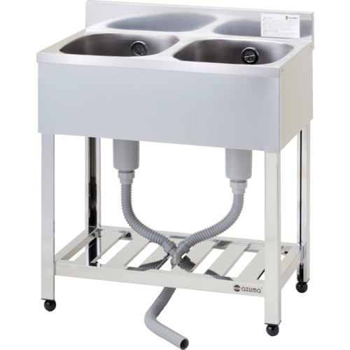 【送料別途】【直送品】アズマ 二槽シンク(ホース付) 750×450×800 KP2-750