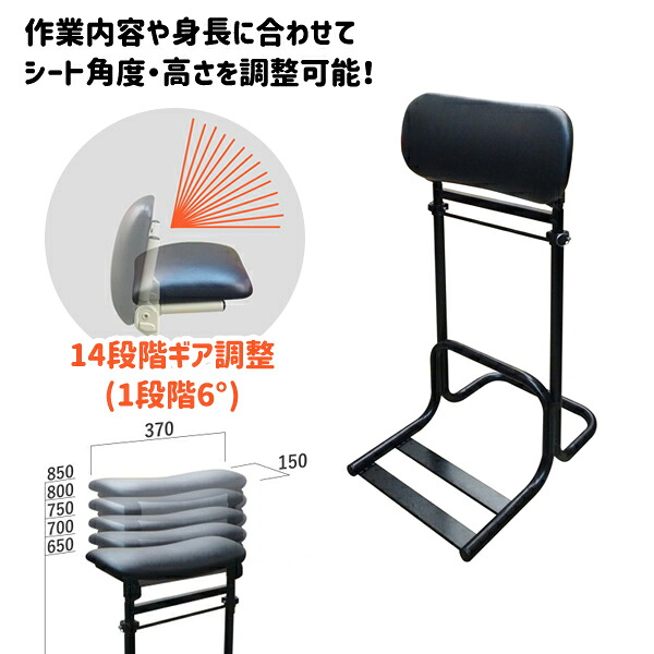 【送料別途】【直送品】テンポラリーチェア EX 立ち仕事サポート 高さ5段階 座面14段階ギア調整 ブラック×ブラック ルネセイコウ TEEX-6585