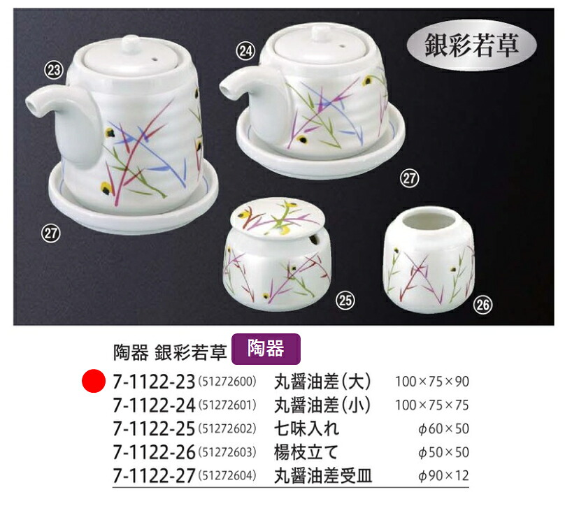 陶器 丸醤油差 (大) 銀彩若草　～和のおもてなし～ 陶器　醤油入れ 醤油 しょうゆ テーブル 調味料 容器 入れ カトラリー 卓上 業務用 和食器 器 料理 和食 懐石 食膳 和風 ]。