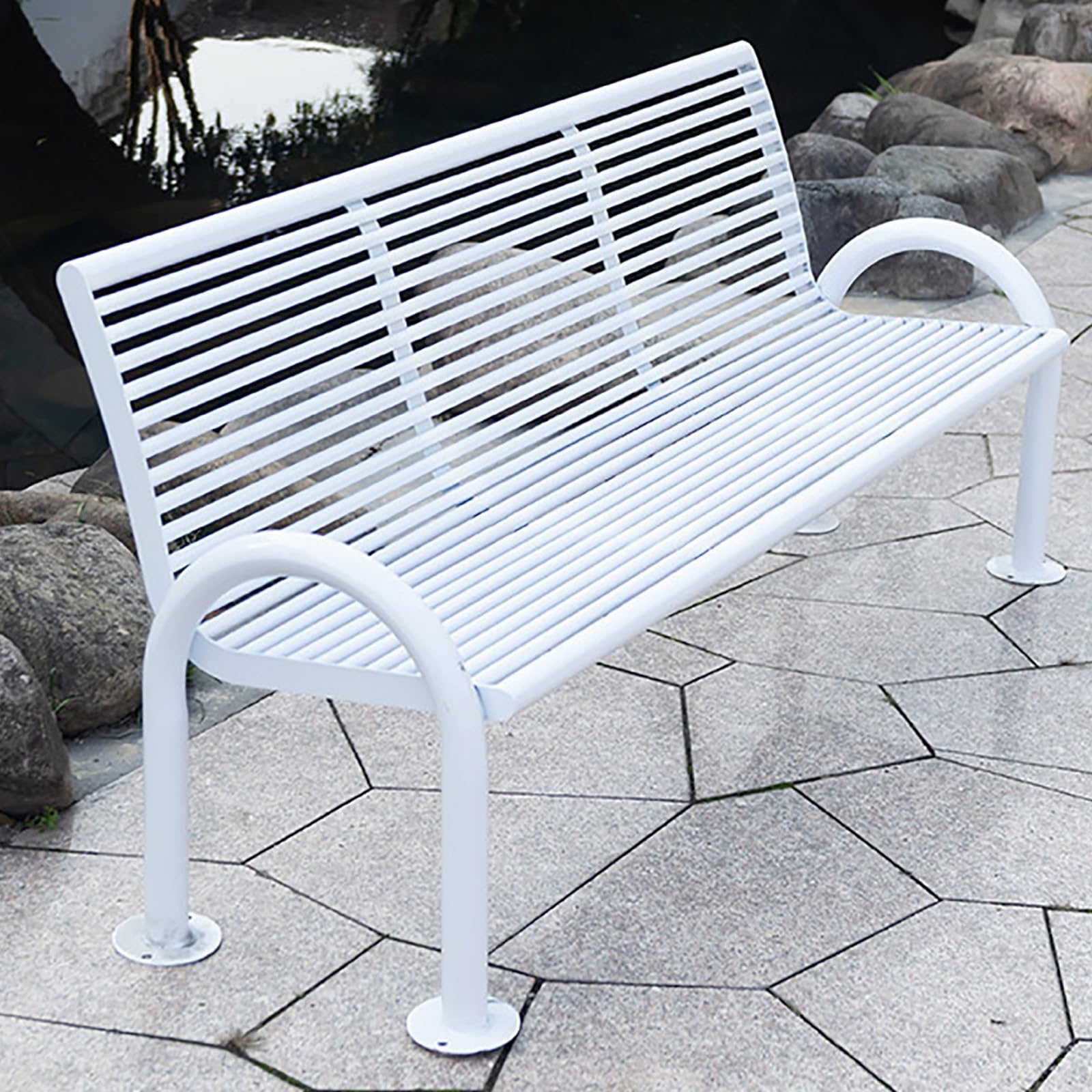 屋外ガーデンベンチ パティオパークベンチ 3人用パティオベンチ 880ポンド 鋳鉄スチールフレーム 屋外ベンチ 背もたれとアームレスト付き 耐候性 防錆 芝生、ポーチ、裏庭、バルコニー用 (Color : White) 40,761円