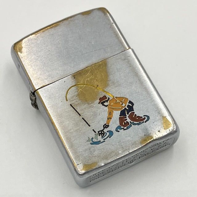 ZIPPO ビンテージ ジッポー 1953年~1955年 フルスタンプ スポーツシリーズ フィッシング 釣り人 PAT.2517191 中古 動作確認済み