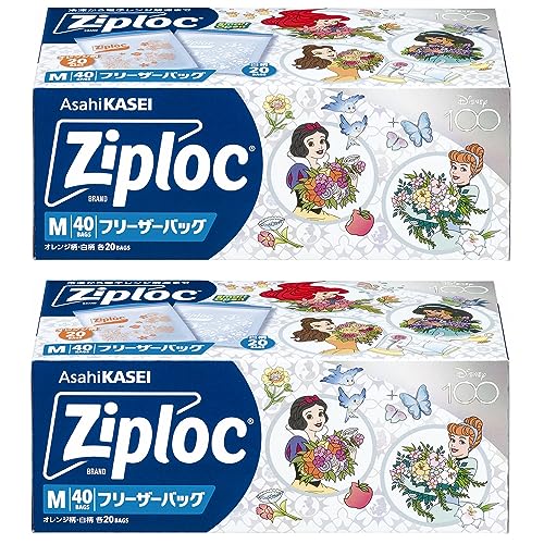 ジップロック ポリエチレン (PE) ジッパー フリーザーバッグ M 40枚入 [Disneyプリンセス23] ×2個セット 白
