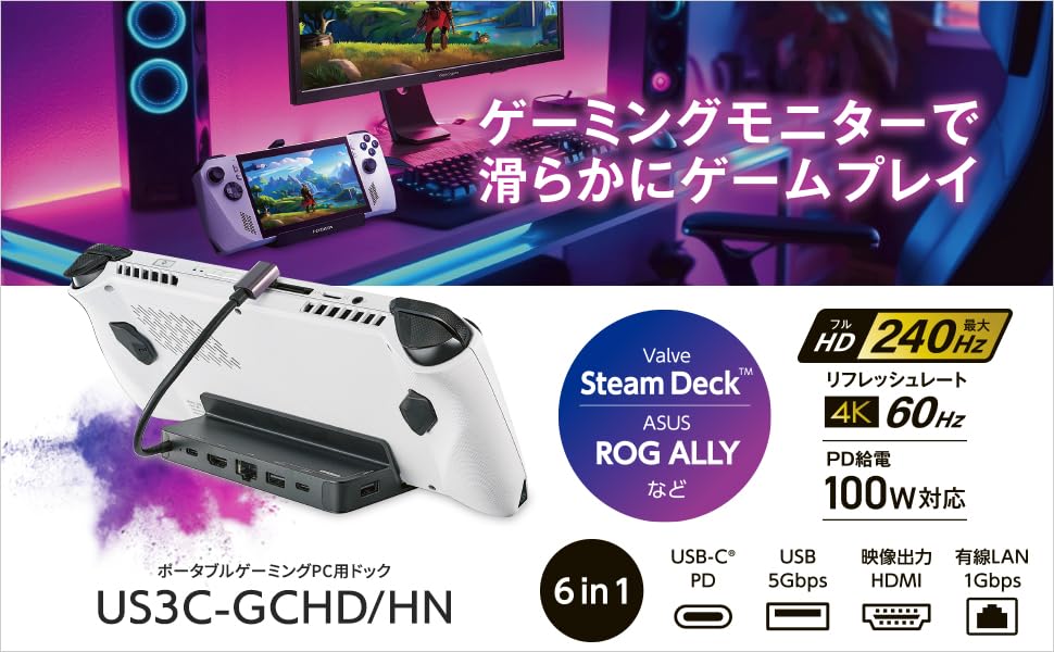 ポータブルゲーミングPC用ドック (型番：US3C-GCHD/HN)