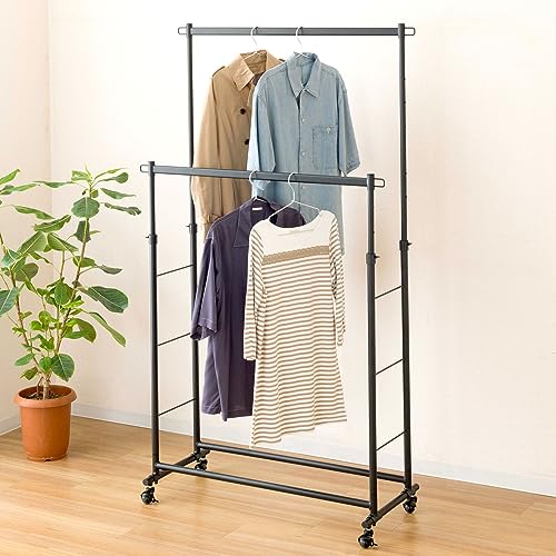ドウシシャ ハンガーラック ダブルパイプハンガー 幅100cm 耐荷重150kg 頑丈 黒 ブラック おしゃれ 可愛い LIHD-100BK 幅|kichibei