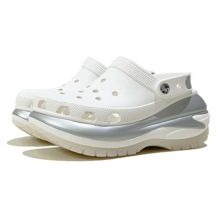 crocs MEGA CRUSH METALLIC CLOG クロックス メガ 衝突 メタリック クロッグ サンダル 210368 138 White Solver 【WHTSLV / 22珊-28珊】 白いこと しろがね色 厚底 チャンキーソール ユニ一発やる メンズ レディース