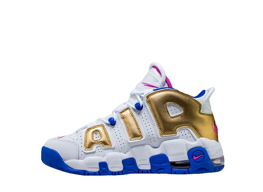 ＼百貨店大売り出し／1000円引き換え証書き著す中！Nike ナイキ GS エアモアアップテンポ 白いこと/ゴールド/青碧 ナイキ 415082-106 成年者も履ける キッズモデル ウィメンズ レディース スニーカー 駈けっくらシューズ キッズスニーカー もの言う花シューズ 21SN-415082-106