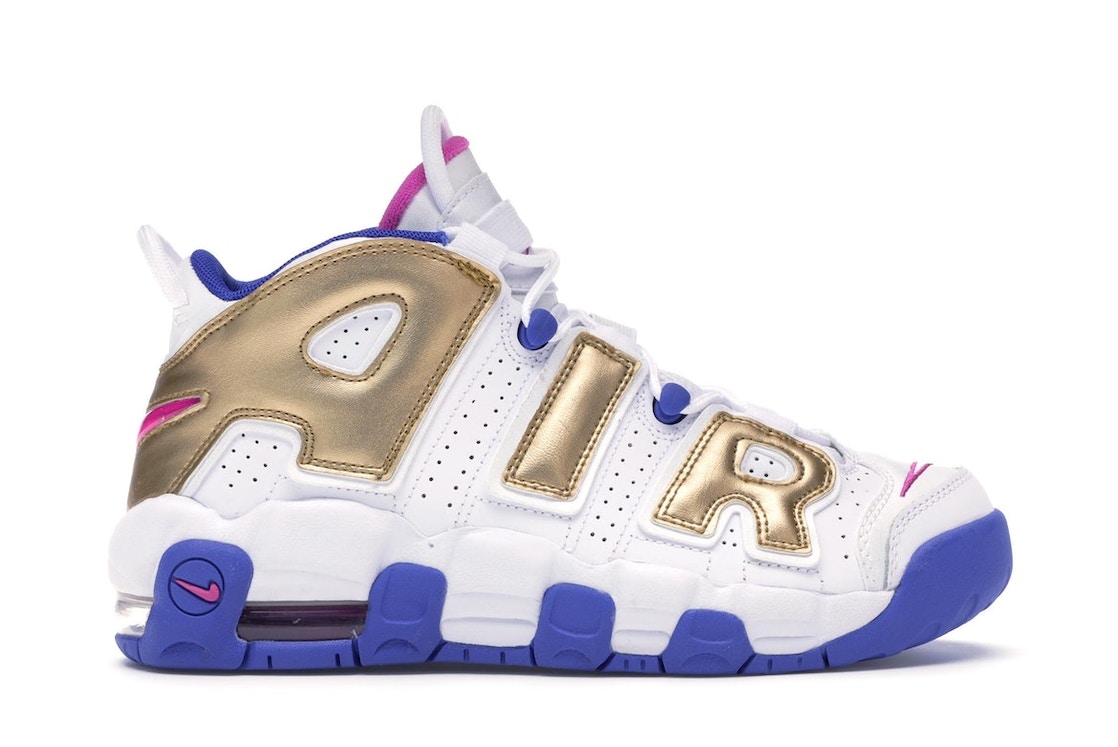 【今なら割引クーポン発行中】!Nike エアモアアップテンポ ホワイト/ゴールド/ブルー Air More Uptempo ""Peanut Butter & Jelly (GS)"" ナイキ エア モア アップテンポ 415082-106 大人も履ける キッズモデル レディース スニーカー キッズスニーカー|HYPE GUARD【公式】店