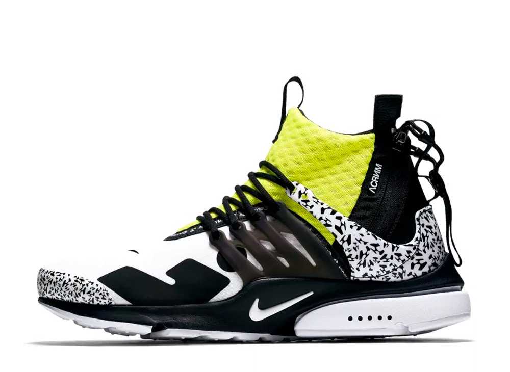 【今なら割引クーポン発行中】Nike アクロニウム × ナイキ エアプレスト ミッド ホワイト/ブラック/ダイナミック イエロー ナイキ AH7832-100 メンズ スニーカー ランニングシューズ 21SN-AH7832-100
