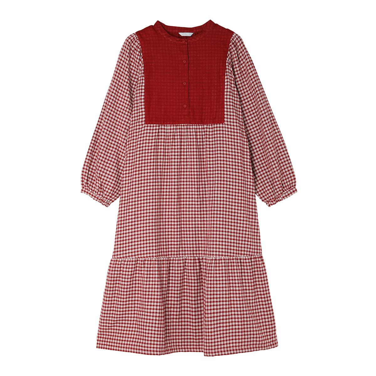 【百貨店大売り出し制限事項クーポン券客体！】 KID BLUE / 小わっぱ青碧  24Wガーゼギンガム[長袖ナイトドレス]