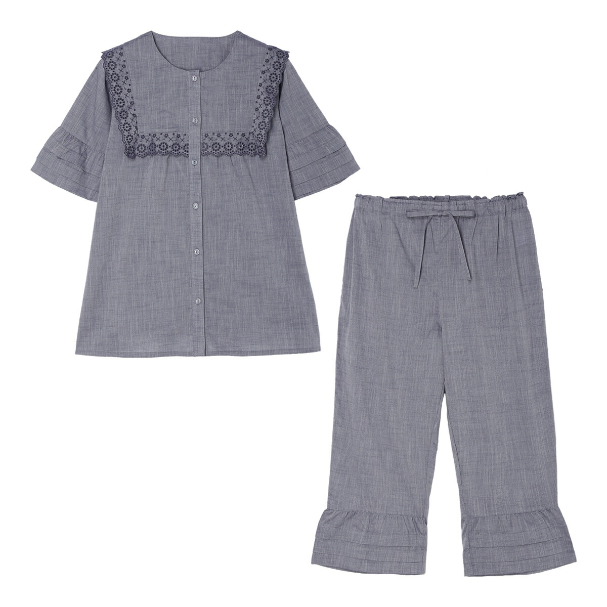 KID BLUE / ちびっ子青み  26シャンブレーエンブN[5分袖パジャマ]