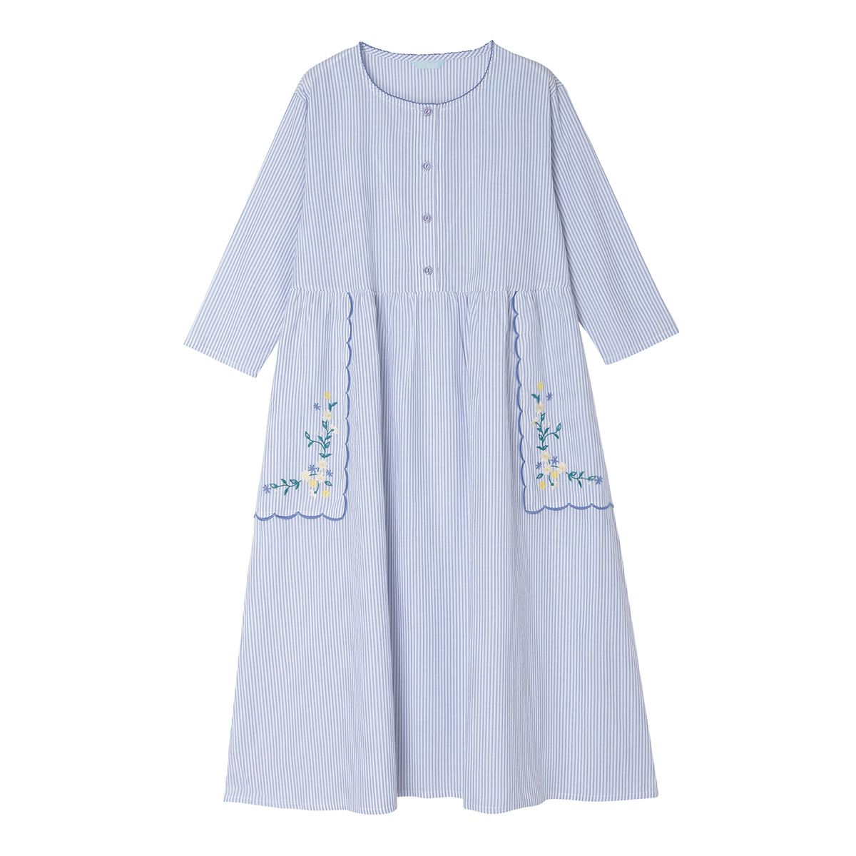 【マラソン限定クーポン対象！】 KID BLUE / キッドブルー 25ストライプエンブ[8分袖ナイティ]