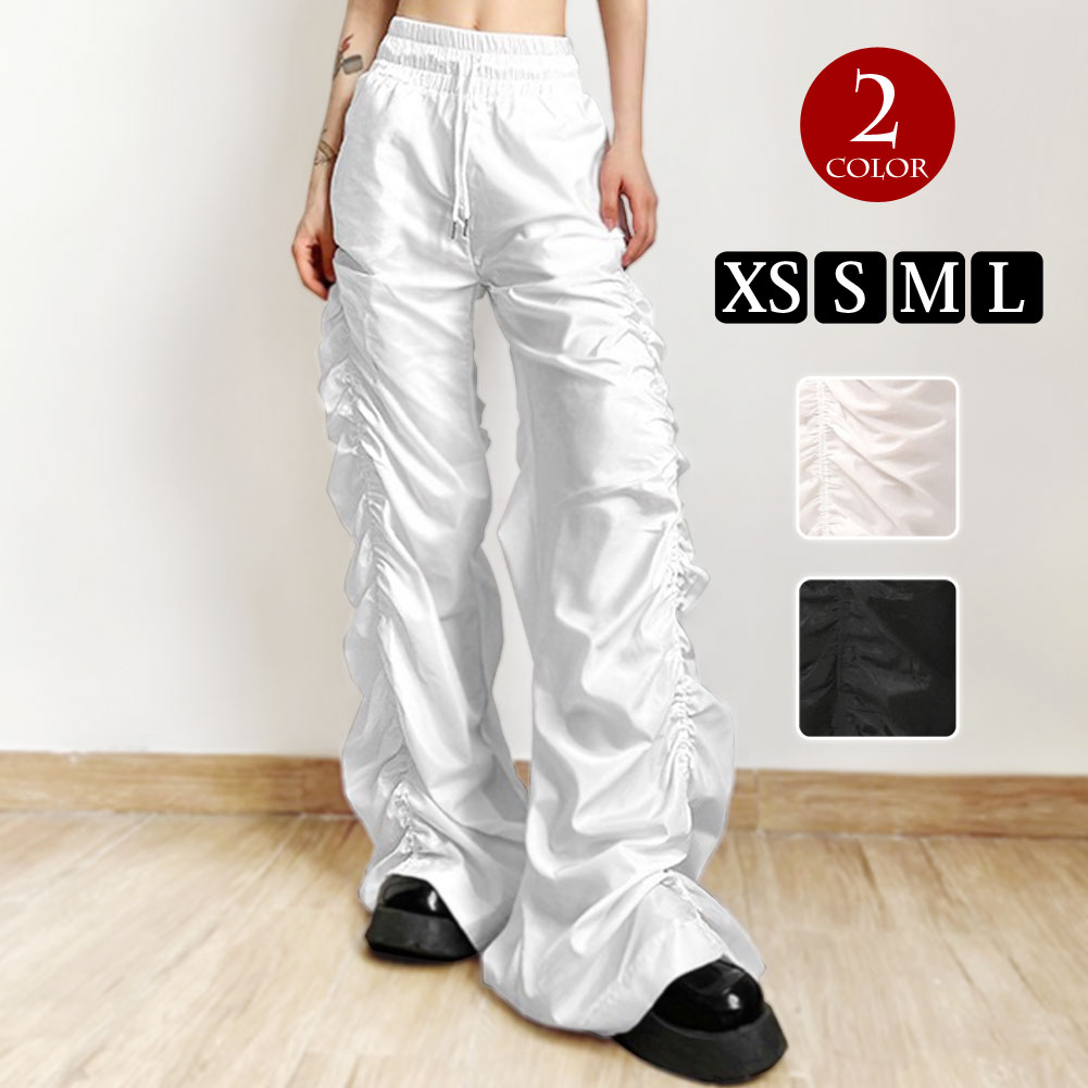 楽天市場】【即納】ギャザーワイドパンツ シャーリングパンツ ロング