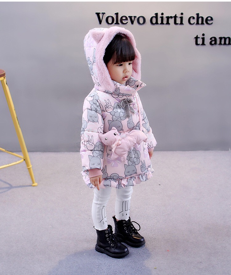 子供服 猫 中綿 冬 コート 冬コート ジュニア 女の子 ベビー総柄 ジャケット あたたか キッズ