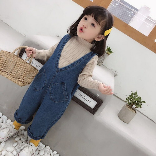 女の子 男の子 つなぎ オーバーオール ゆったりデニム サロペット デニムサロペット 男女兼用 ワイドパンツ デニム デニムパンツ