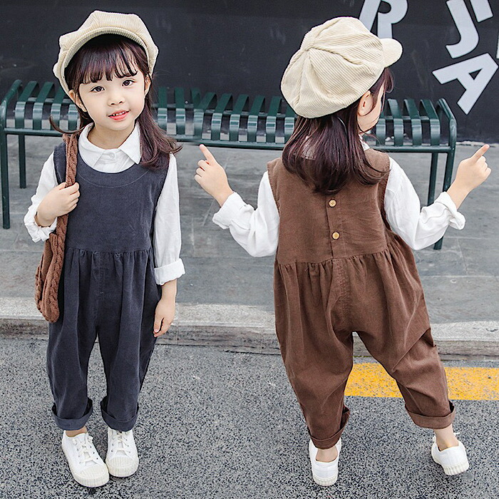 【新作】【予約品】女の子男の子男女兼用コーデュロイオーバーオールブラウンネイビー春秋冬子ども子供服韓国韓国子供服韓国ベビー服キッズカジュアルナチュラルベビー【80-130】送料無料
