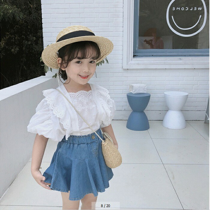 楽天市場 予約品 女の子 レース フリル トップス 白 デニム ミニスカート セットアップ 2点セット 春 夏 ガーリー かわいい 7号 95 15号 125 韓国子供服 韓国 子供服 子ども 送料無料 子供服rei